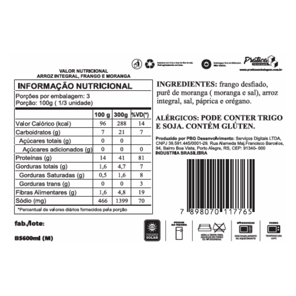 Arroz integral, frango e moranga